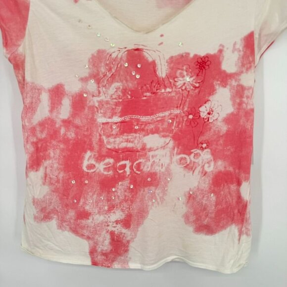 Susan Bristol top Womens size Medium Pink Tie Dye Beach Bag Print T Shirt - Picture 3 of 8